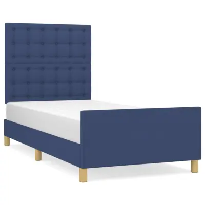 vidaXL posteljni okvir brez vzmetnice Modra 90x200 cm Tkanina