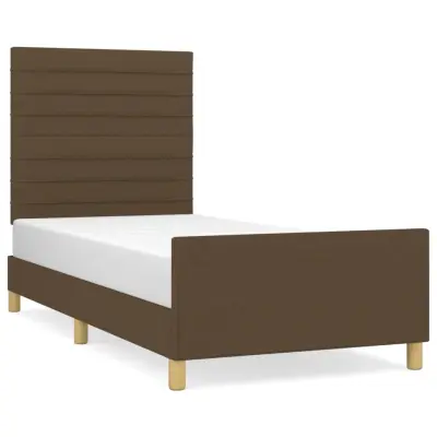 vidaXL Posteljni okvir z vzglavjem temno rjav 90x200 cm blago