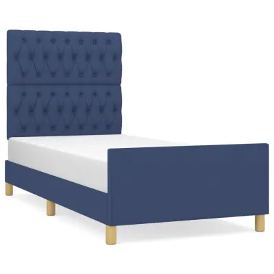 vidaXL Posteljni okvir brez vzmetnice modra 90x190 cm tkanina