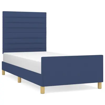 vidaXL posteljni okvir brez vzmetnice Modra 90x200 cm Tkanina
