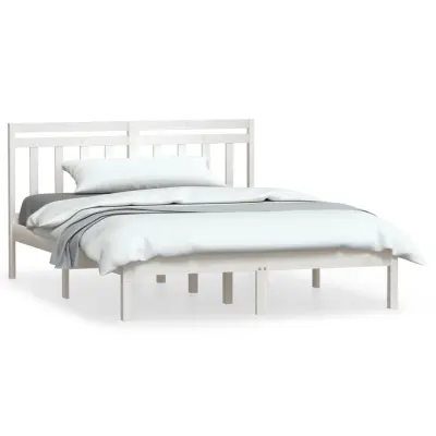 vidaXL Posteljni okvir bel 135x190 cm trden les