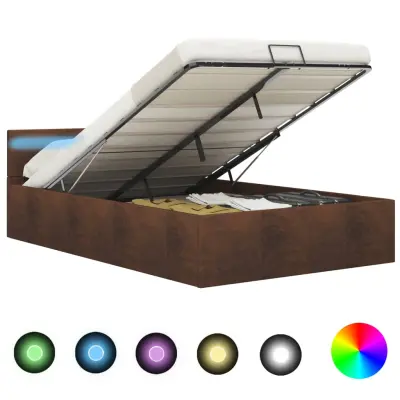 vidaXL Dvižni posteljni okvir LED rjavo blago 120x200 cm