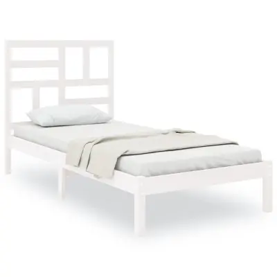vidaXL Posteljni okvir bel iz trdnega lesa 75x190 cm