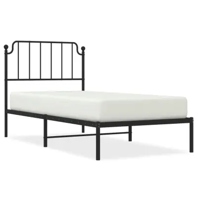 vidaXL Kovinski posteljni okvir z vzglavjem črn 90x200 cm