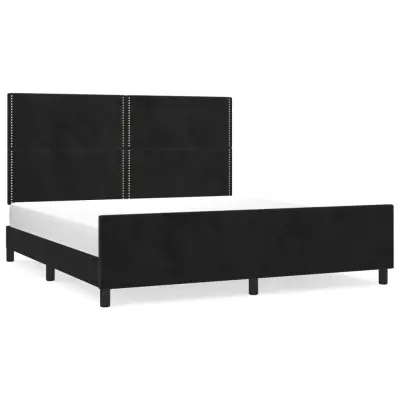 vidaXL Posteljni okvir z vzglavjem črn 180x200 cm žamet