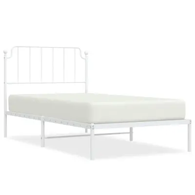 vidaXL Kovinski posteljni okvir z vzglavjem bel 100x190 cm