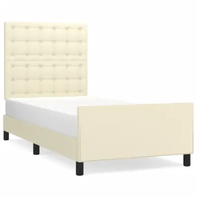 vidaXL Posteljni okvir z vzglavjem krem 90x200 cm umetno usnje
