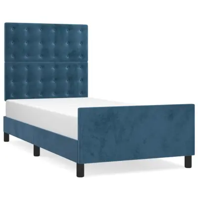 vidaXL Posteljni okvir brez vzmetnice temno moder 90x190 cm žamet