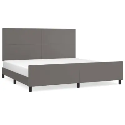 vidaXL Posteljni okvir z vzglavjem siva 200x200 cm umetno usnje