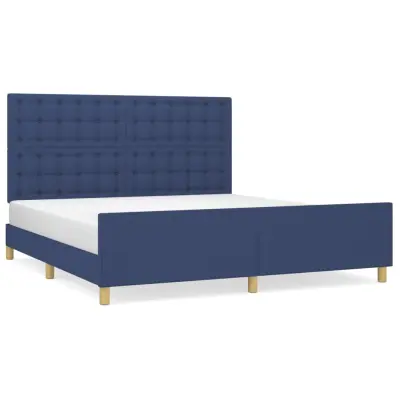 vidaXL Posteljni okvir z vzglavjem moder 180x200 cm blago