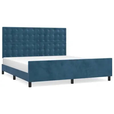 vidaXL Posteljni okvir z vzglavjem temno moder 180x200 cm žamet