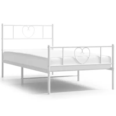 vidaXL Kovinski posteljni okvir z vzglavjem in vznožjem bel 100x200 cm