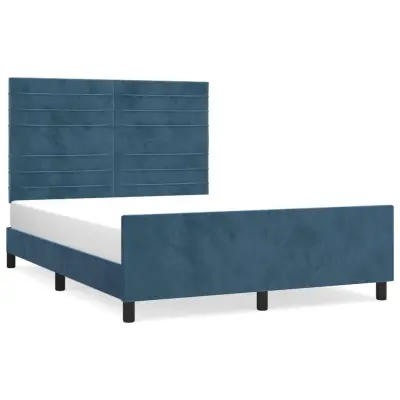 vidaXL Posteljni okvir brez vzmetnice temno moder 140x200 cm žamet