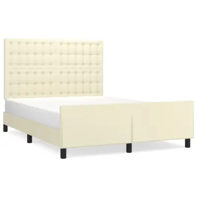 vidaXL Posteljni okvir z vzglavjem krem 140x190 cm umetno usnje