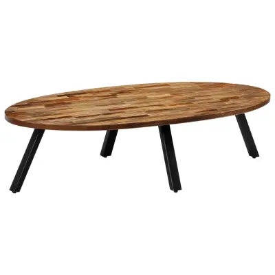 vidaXL Klubska mizica iz trdne predelane tikovine ovalna 120x60x30 cm