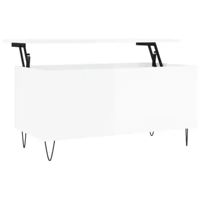 vidaXL Klubska mizica visok sijaj bela 90x44,5x45 cm inženirski les