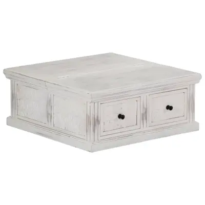 vidaXL Klubska mizica bela 70x70x30 cm trden mangov les