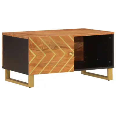 vidaXL Klubska mizica rjava in črna 80×50×40 cm trden mangov les