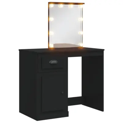 vidaXL Toaletna mizica z LED lučkami črna 90x42x132,5 cm
