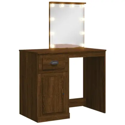 vidaXL Toaletna mizica z LED lučkami rjavi hrast 90x42x132,5 cm