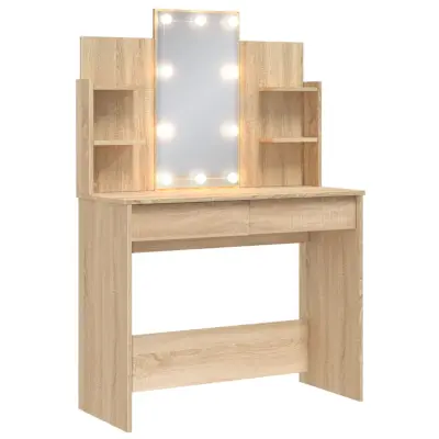 vidaXL Toaletna mizica z LED lučkami sonoma hrast 96x40x142 cm