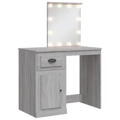 vidaXL Toaletna mizica z LED lučkami siva sonoma 90x42x132,5 cm