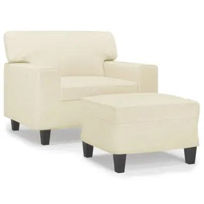 vidaXL Fotelj s stolčkom za noge krem 60 cm umetno usnje