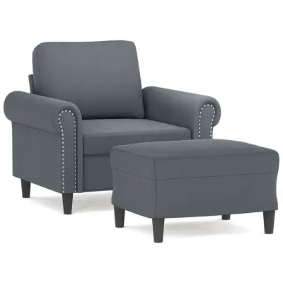 vidaXL Fotelj s stolčkom za noge temno siv 60 cm žamet
