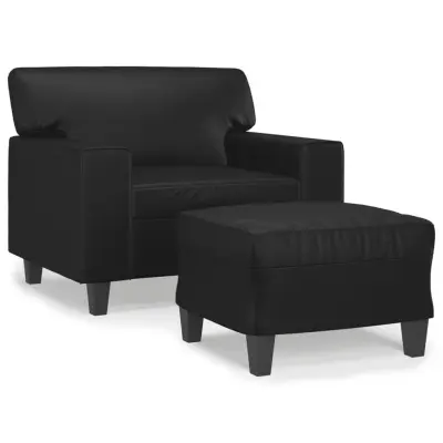 vidaXL Fotelj s stolčkom za noge črn 60 cm umetno usnje