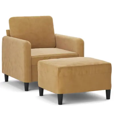 vidaXL Fotelj s stolčkom za noge rjav 60 cm žamet