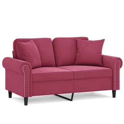 vidaXL Kavč dvosed z blazinami vinsko rdeč 120 cm žamet