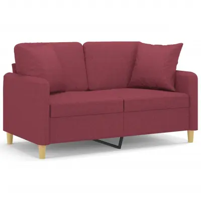 vidaXL Kavč dvosed z blazinami vinsko rdeč 120 cm blago