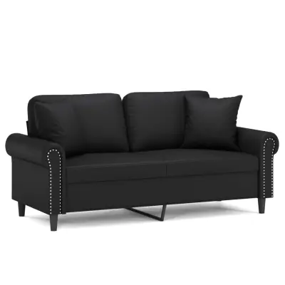vidaXL Kavč dvosed z okrasnimi blazinami črn 140 cm umetno usnje