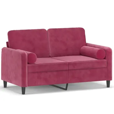 vidaXL Kavč dvosed z blazinami vinsko rdeč 120 cm žamet