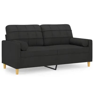 vidaXL Kavč dvosed z blazinami črn 140 cm blago