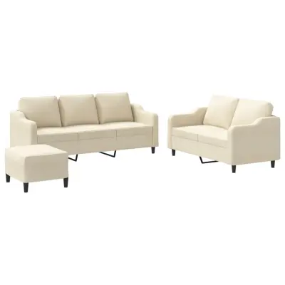 vidaXL Sedežna garnitura 3-delna z blazinami krem blago