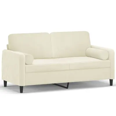 vidaXL Kavč dvosed z okrasnimi blazinami krem 140 cm žamet