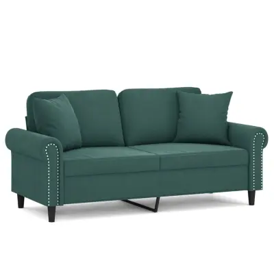 vidaXL Kavč dvosed z okrasnimi blazinami temno zelen 140 cm žamet
