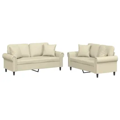 vidaXL Sedežna garnitura z vzglavniki 2-delna krem umetno usnje