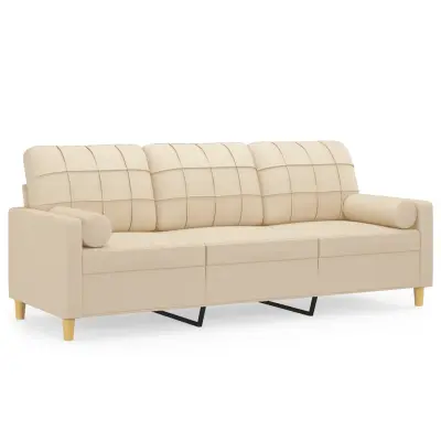 vidaXL Kavč trosed z blazinami krem 180 cm blago
