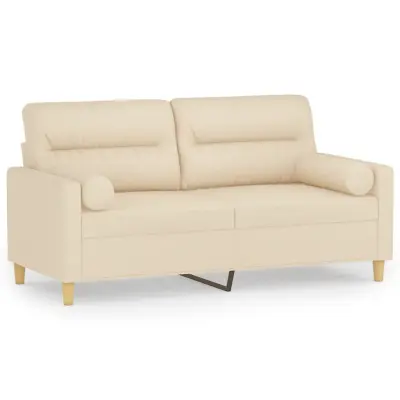 vidaXL Kavč dvosed z blazinami krem 140 cm blago