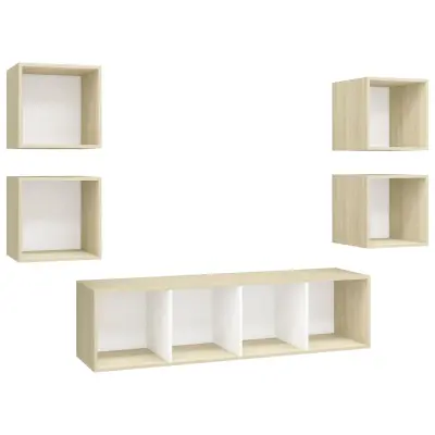 vidaXL Komplet TV omaric 5-delni bel in sonoma hrast iverna plošča