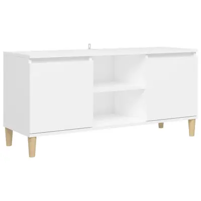vidaXL TV omarica s trdnimi lesenimi nogami bela 103,5x35x50 cm