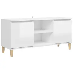 vidaXL TV omarica in trdne lesene noge visok sijaj bela 103,5x35x50 cm