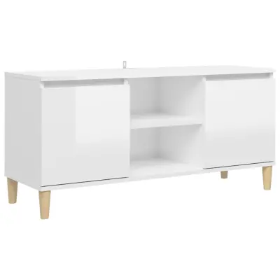 vidaXL TV omarica in trdne lesene noge visok sijaj bela 103,5x35x50 cm