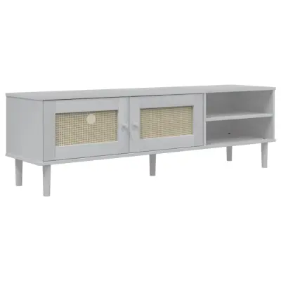 vidaXL TV omarica SENJA videz ratana bela 158x40x49 cm trdna borovina