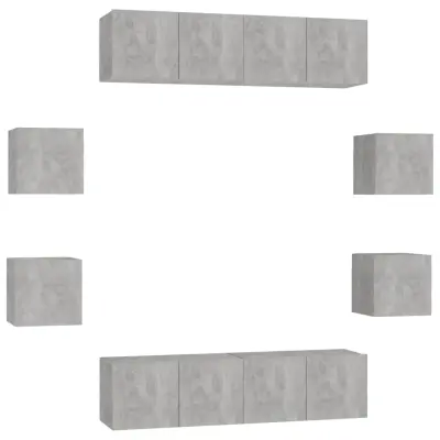 vidaXL Komplet TV omaric 8-delni betonsko siva iverna plošča