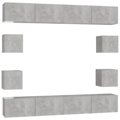 vidaXL Komplet TV omaric 8-delni betonsko siva iverna plošča