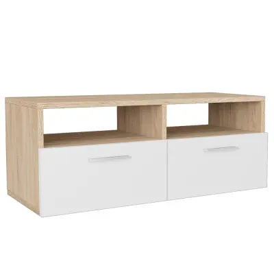 vidaXL TV omarica inženirski les 95x35x36 cm hrast in bela