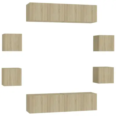 vidaXL Komplet TV omaric 8-delni sonoma hrast iverna plošča